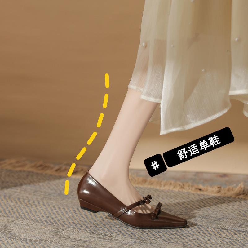 Fashion Bow Sweet Niche Design Classic Women's Small Square Head Thick Heel Flat Comfortable Single Shoes Women