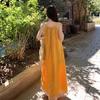 Yellow Bohemian Suspender Dress Women's Summer Wear Girly Fringed Splicing Loose and Thin Dress