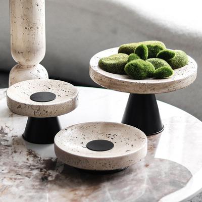 Light Luxury Tall Round Fruit Plate Candlestick Combination Decoration Hotel and B&B Designer Imitation Yellow Travertine Matching Accessories