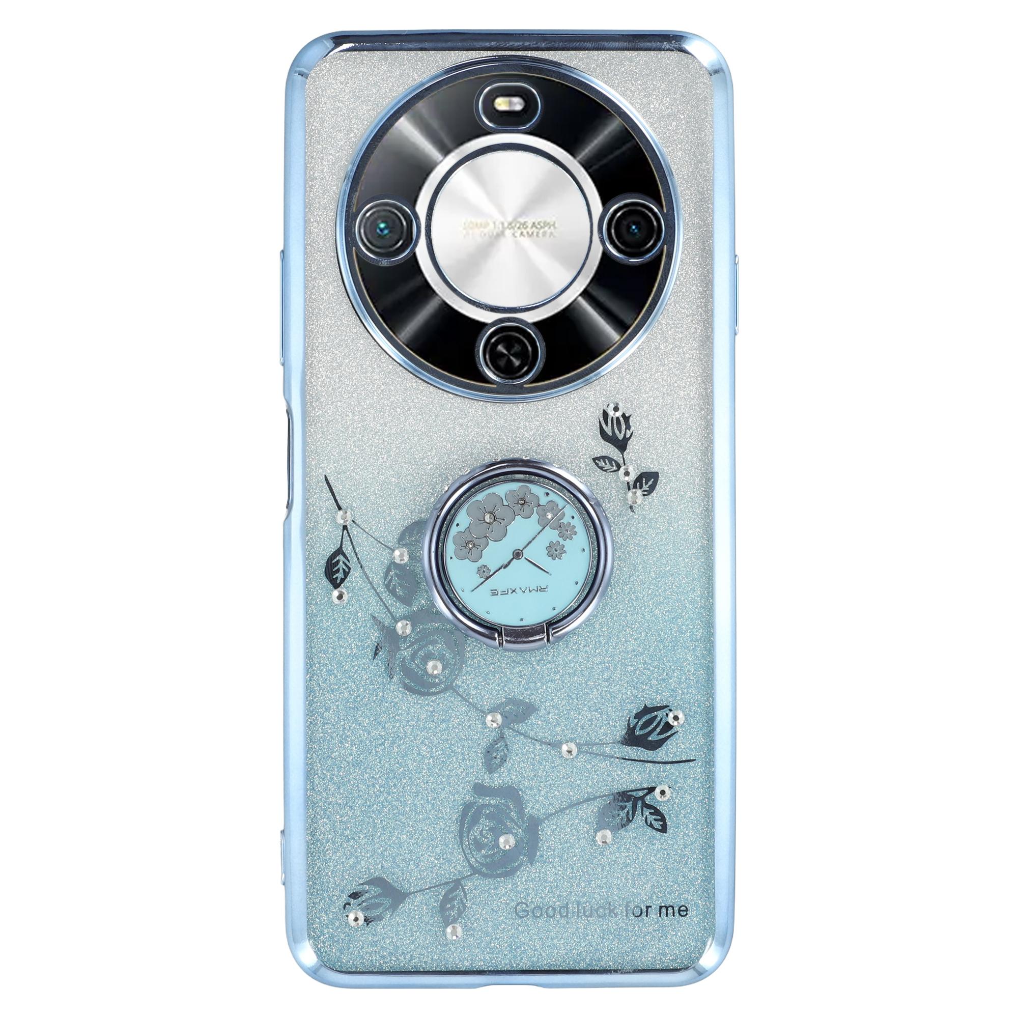 

KADEM For Wiko Hi Enjoy 70 Plus 5G Case Ring Kickstand TPU Flowers Phone Cover Gradient Glitter Blue