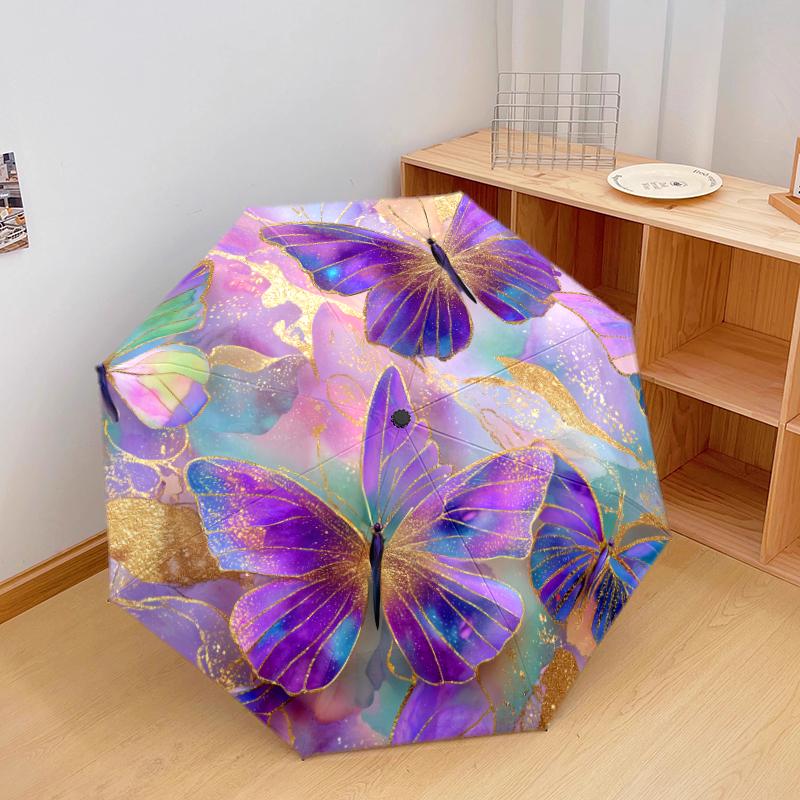 

1 шт. Автоматична складана парасолька - Візерунок з метеликами, Портативна та складана конструкція з 8 спицями, Різдвяні та Дні народження Подарунки