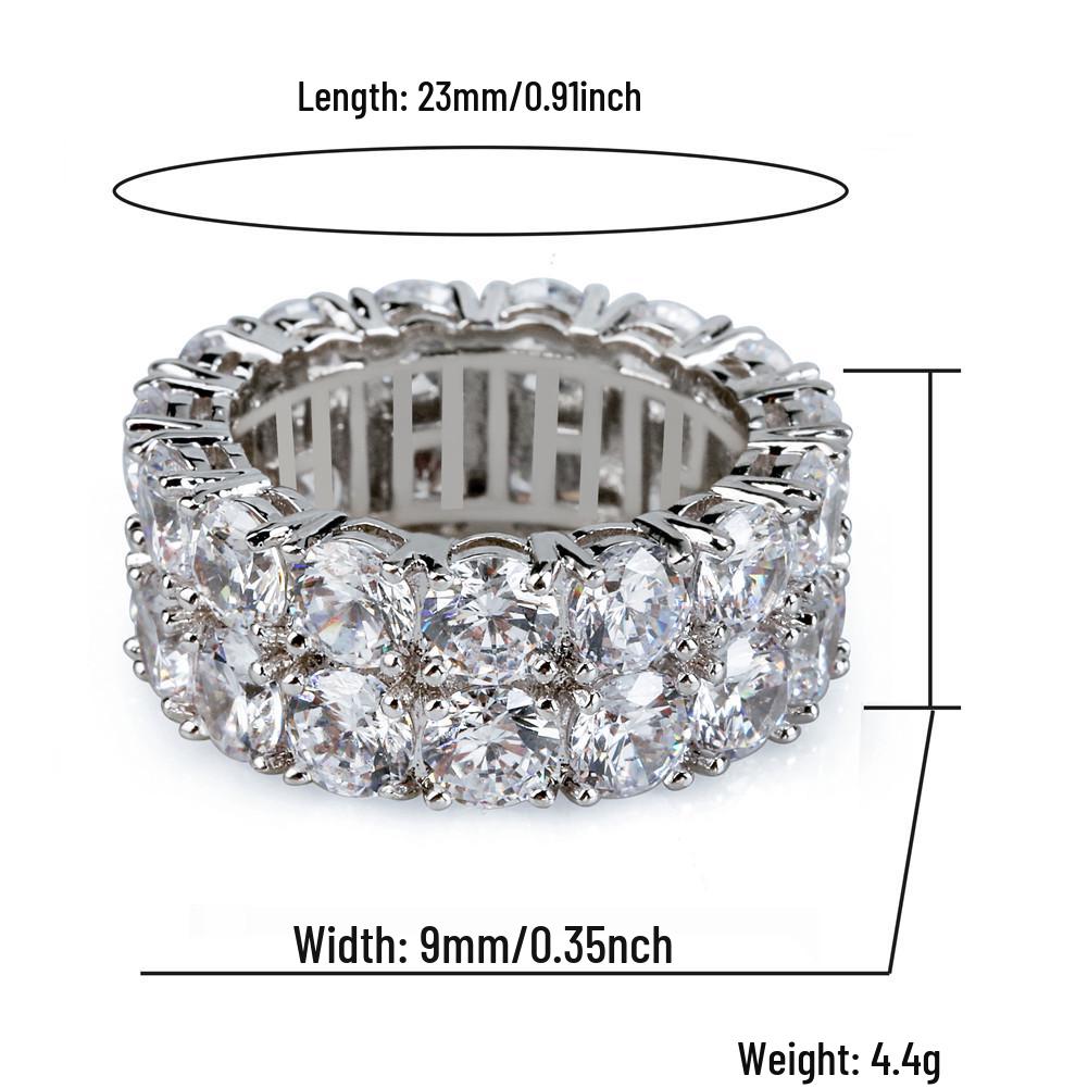 18K Gold Double Row Zircon Hip-Hop Ring - Trendy European & American Style, Full Diamond Men's Jewelry