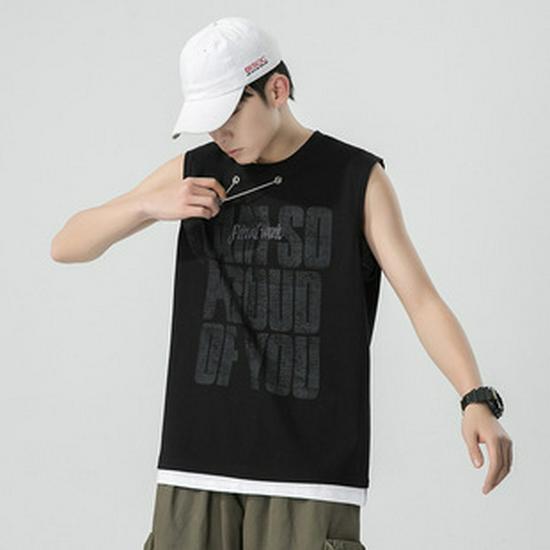 Kunhai Pengyun Men's Trendy Cotton Hooded Short-Sleeve T-Shirt - Loose Fit, Solid Color, Fake Two-Piece Design