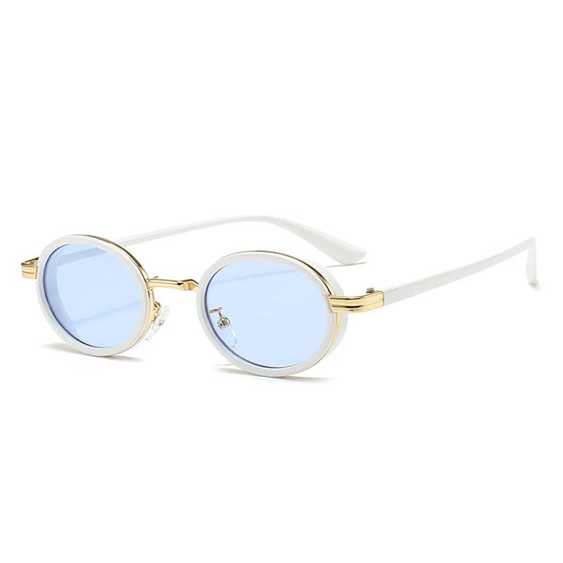 Small Oval Punk Men Sunglasses Vintage Semi-Metal Women Gradient Shades UV400 Blue Tea Sun Glasses Lentes Mujer