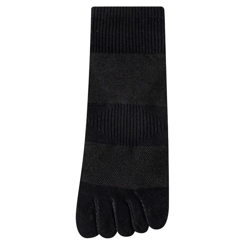 Men's Mid-Calf Five-Toe Cotton Socks - Spring/Summer, Sweat-Wicking, Deodorizing, Solid Color, Seamless, Long, Mesh, Sports, Split-Toe.