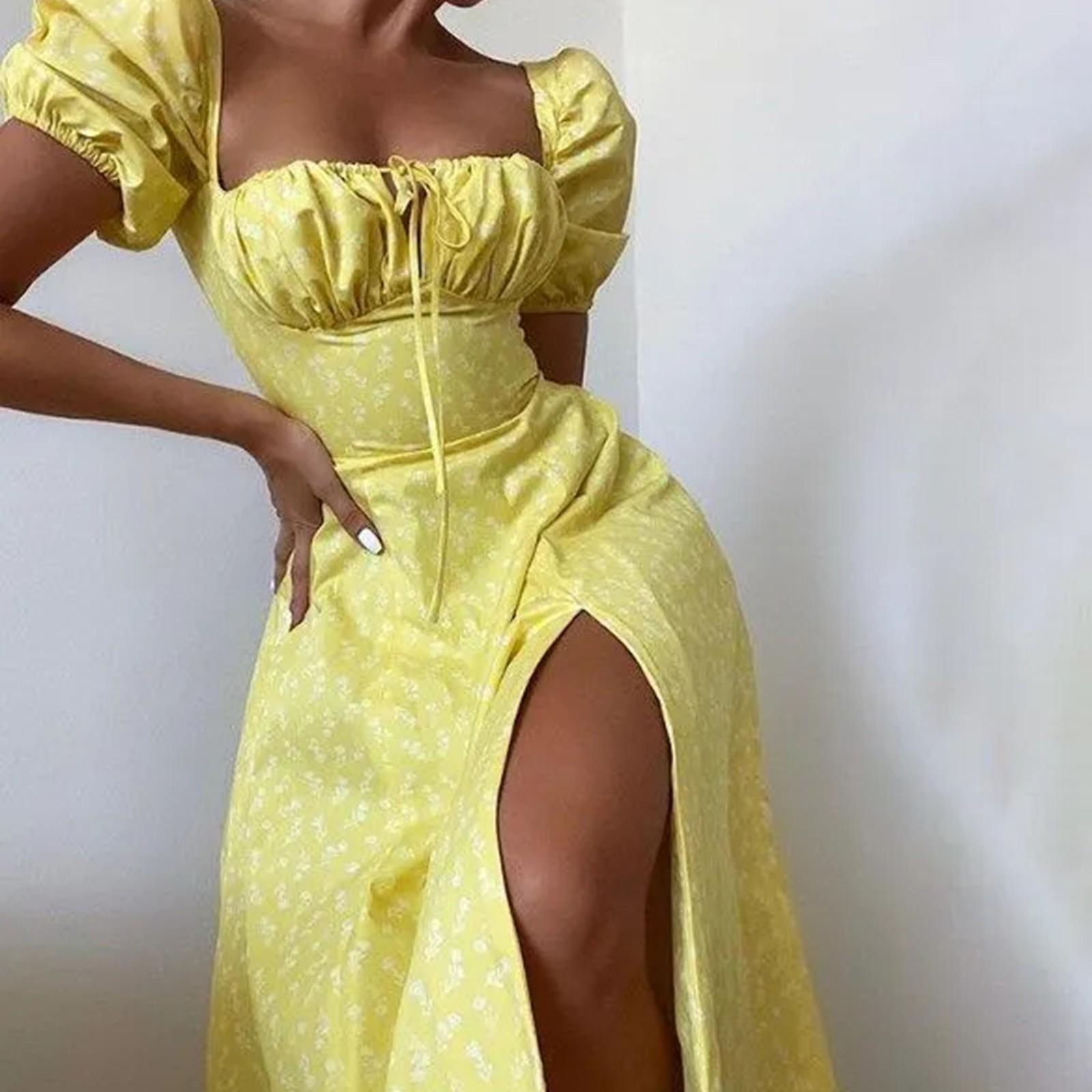 

Женское летнее повседневное женское платье с коротким рукавом и цветочным принтом XL жёлтый