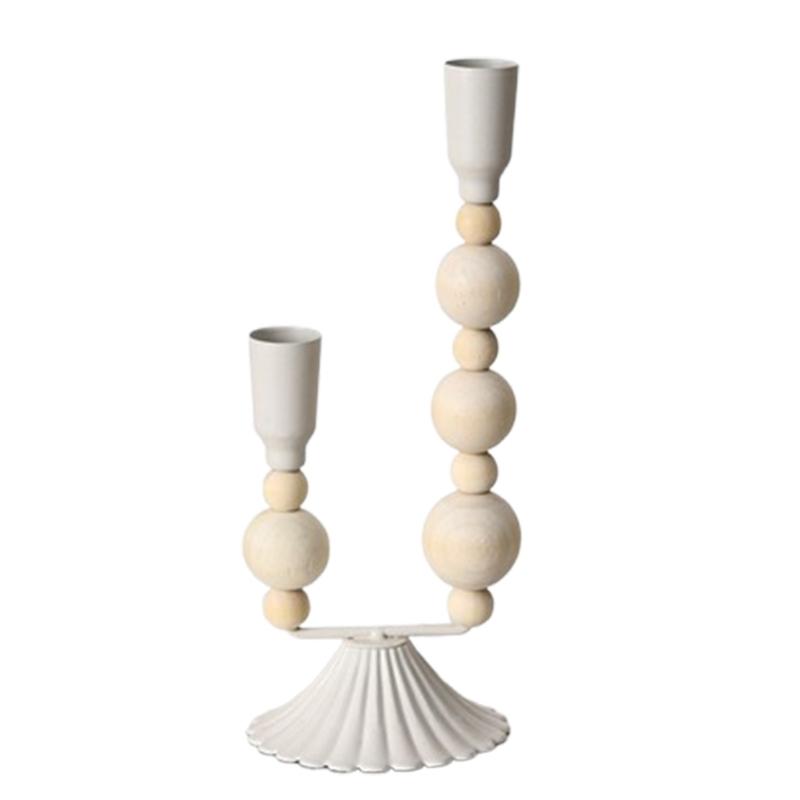 Wooden Beads Taper Candle Holder Metal Candlestick for Home Decors Weddings Party and Dining Table Centerpieces Display