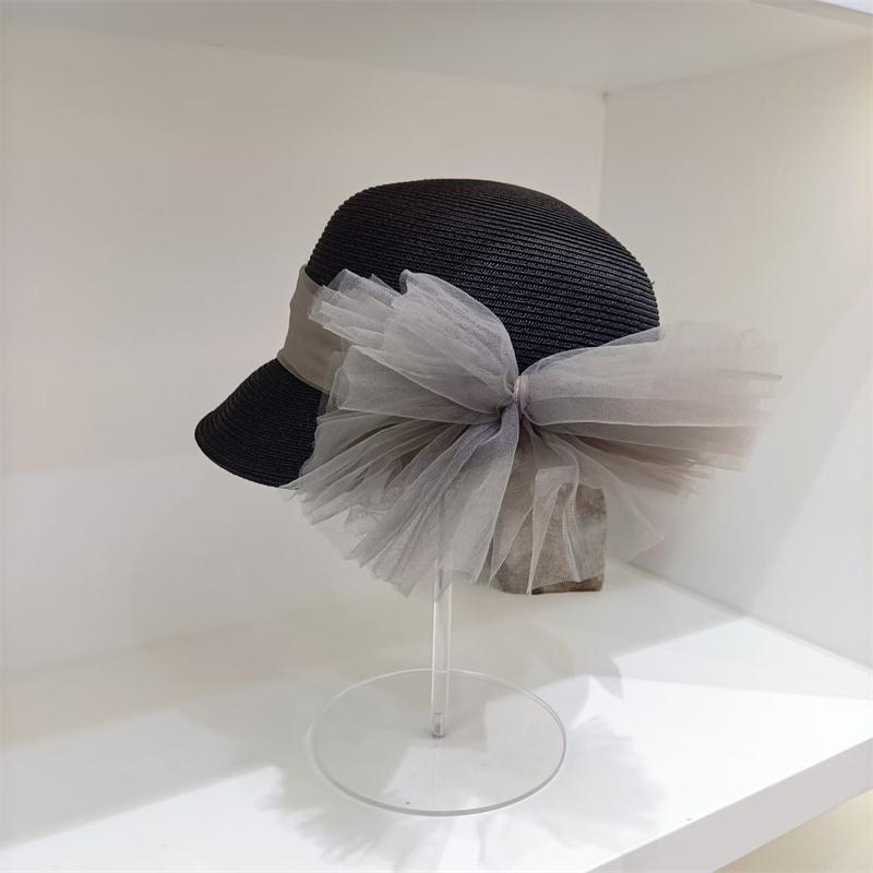 

202604-yl ins chic summer france grace Vintage side organza bowknot lady service hat women leisure visors cap чорний