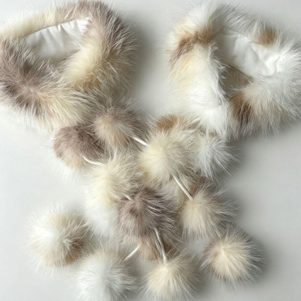Soft Plush Texture Fur Collar Scarf Pom Pom Detail Pom Pom Scarf Furry Shawl Streetwear Styling