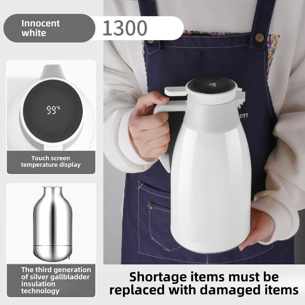Kitchen Thermal Kettle Household Digital Display Coffee,1/1.3/2L Thermos Glass Liner Vacuum Flasks Large Capacity Water Bottle