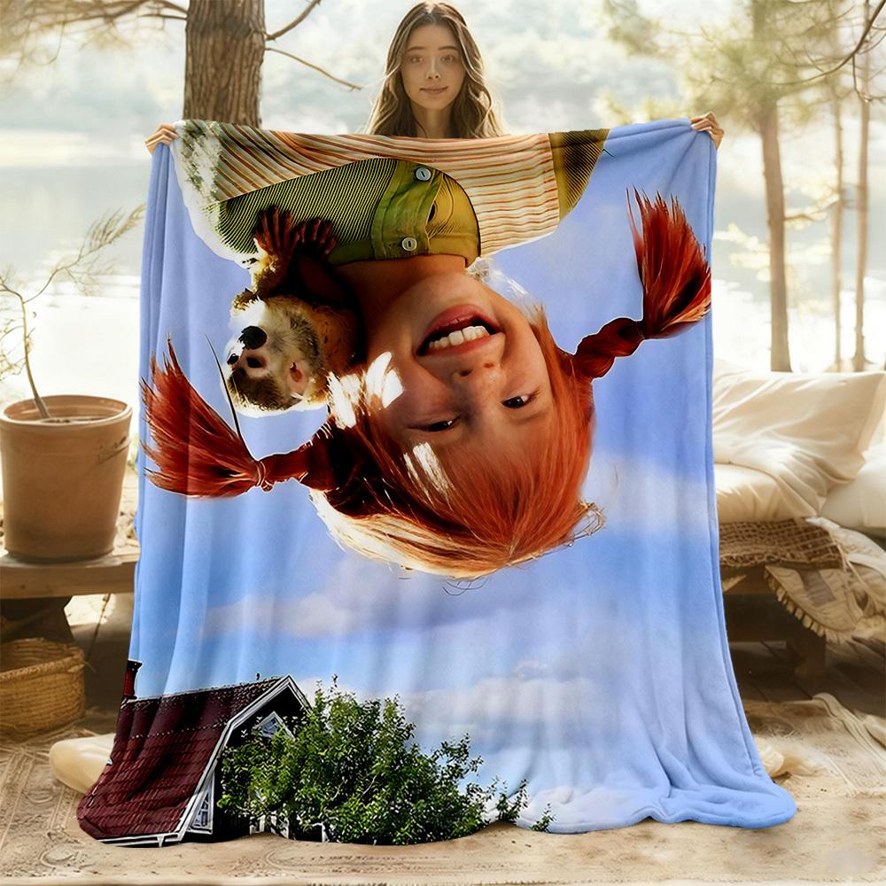1pc Pippi Longstocking Outdoor Blanket Lightweight Flannel, Soft & Warm, All-Season Use for Sofa, Outdoor, Camping, Living Room022
