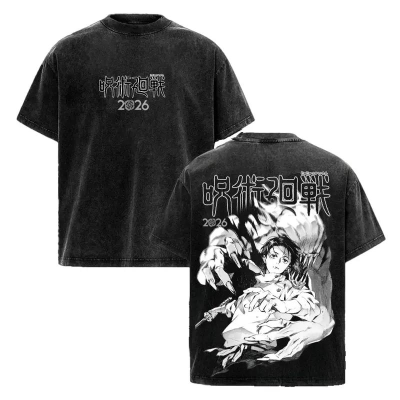 Anime Jujutsu Kaisen Ryomen Sukuna Graphic T Shirt Men Women Clothing Casual Cotton Tshirt Vintage Washed T-shirt Harajuku Tops