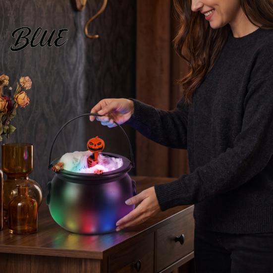 Indoor Halloween Scene Layout Cauldron Light, Color Changing Glowing Pumpkin Skull Hanging Window Display Ornaments Decor, Spooky Yard Prop for Party