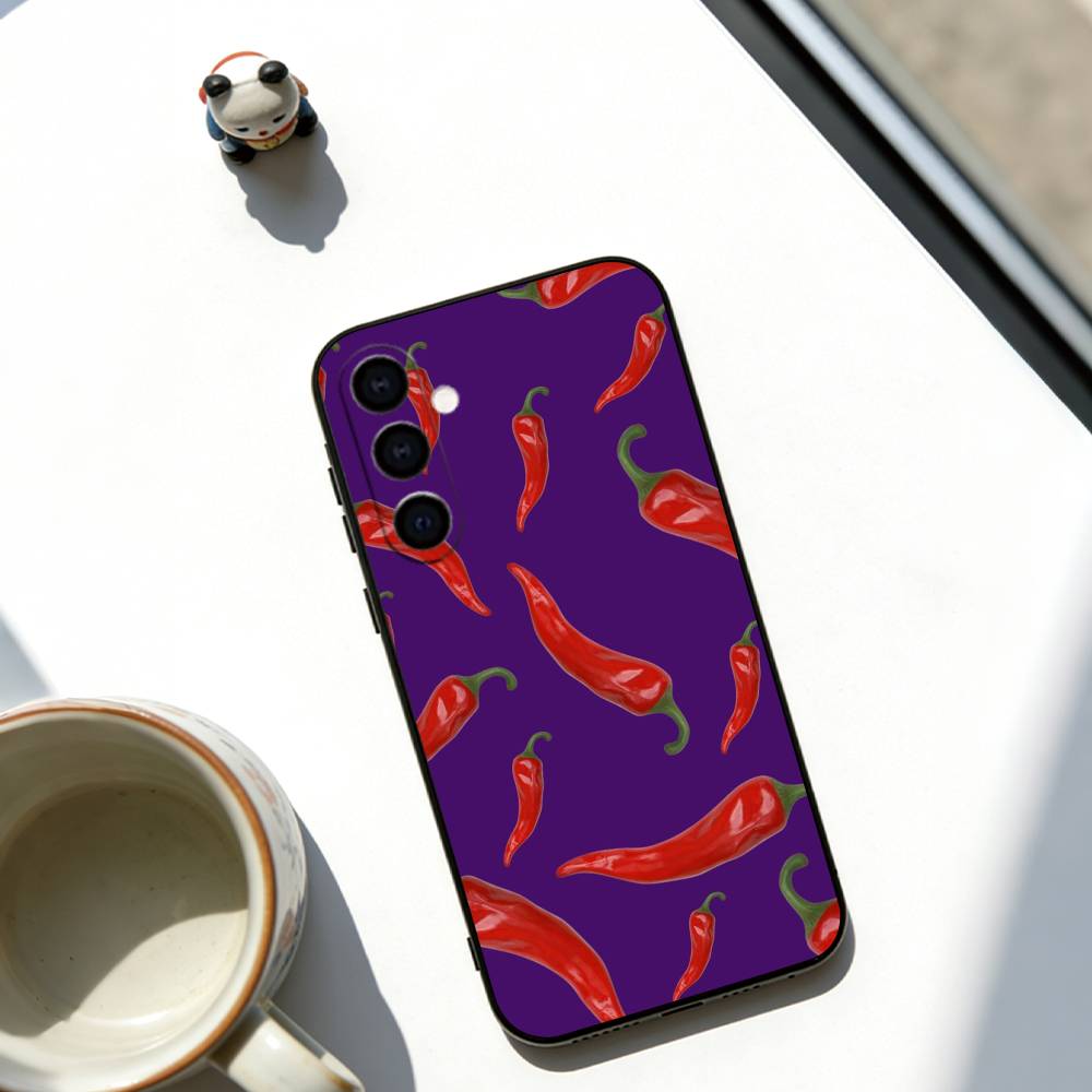 Red Chili Pepper Phone Case For Samsung Galaxy A73,A72,A71,A70,A53,A52,A51,Soft Black Cover