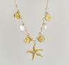 Summer Sea Breeze Starfish & Seashell Heart Pendant Rope Necklace