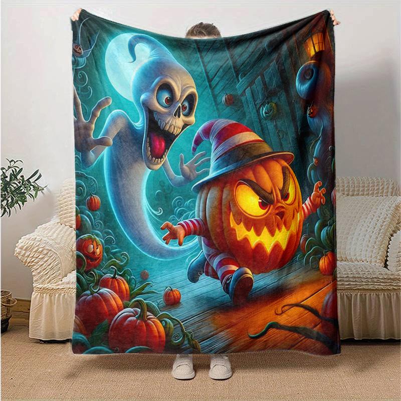 

1pc Lively Pumpkins and Ghosts Blanket Soft Warm for Home Decor, Living Room, Travel, Camping, Car Blankets, Beach 80x120cm