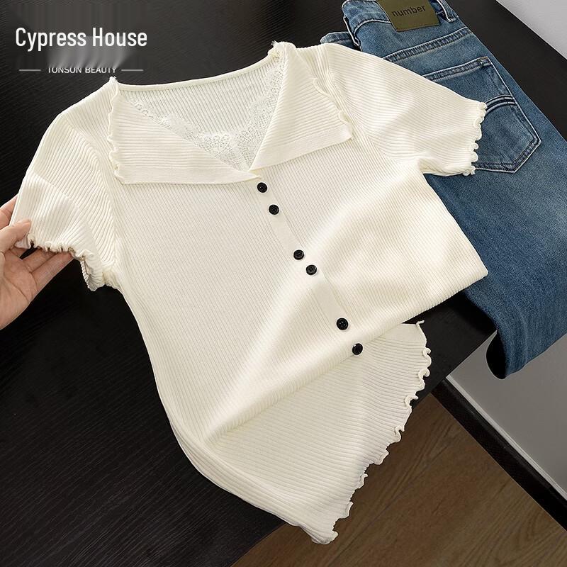 Women s V-Neck Knit Slim Fit Short-Sleeve Top S