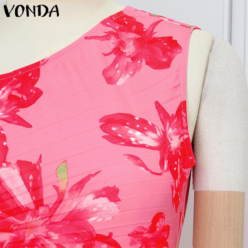 VONDA Women One Shoulder Sleeveless Twisted Waist Floral Print Irregular Holiday Dress