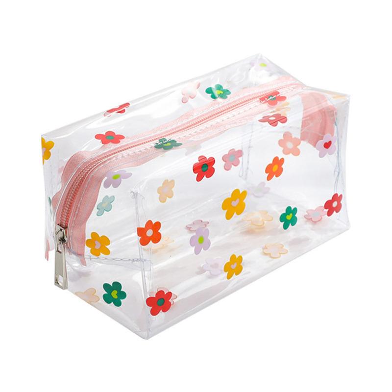 Transparent Large Capacity Pencil Case Cute Cartoon Printing Portable Cosmetic Bag For School Office