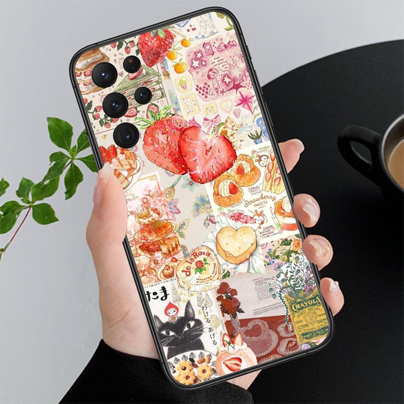 

Phone Case For Samsung A17 A55 A16 A56 A35 A15 A53 A54 A33 A34 A25 A05S A52 A52S A07 A26 A06 Korean Strawberry Cake Cartoon Girl A15