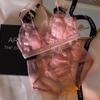 Coquette French Lace Wireless Bra Set, Summer Naked Feel Breathable Thin Cup Bust Minimizer Full Bust Women Lingerie Set