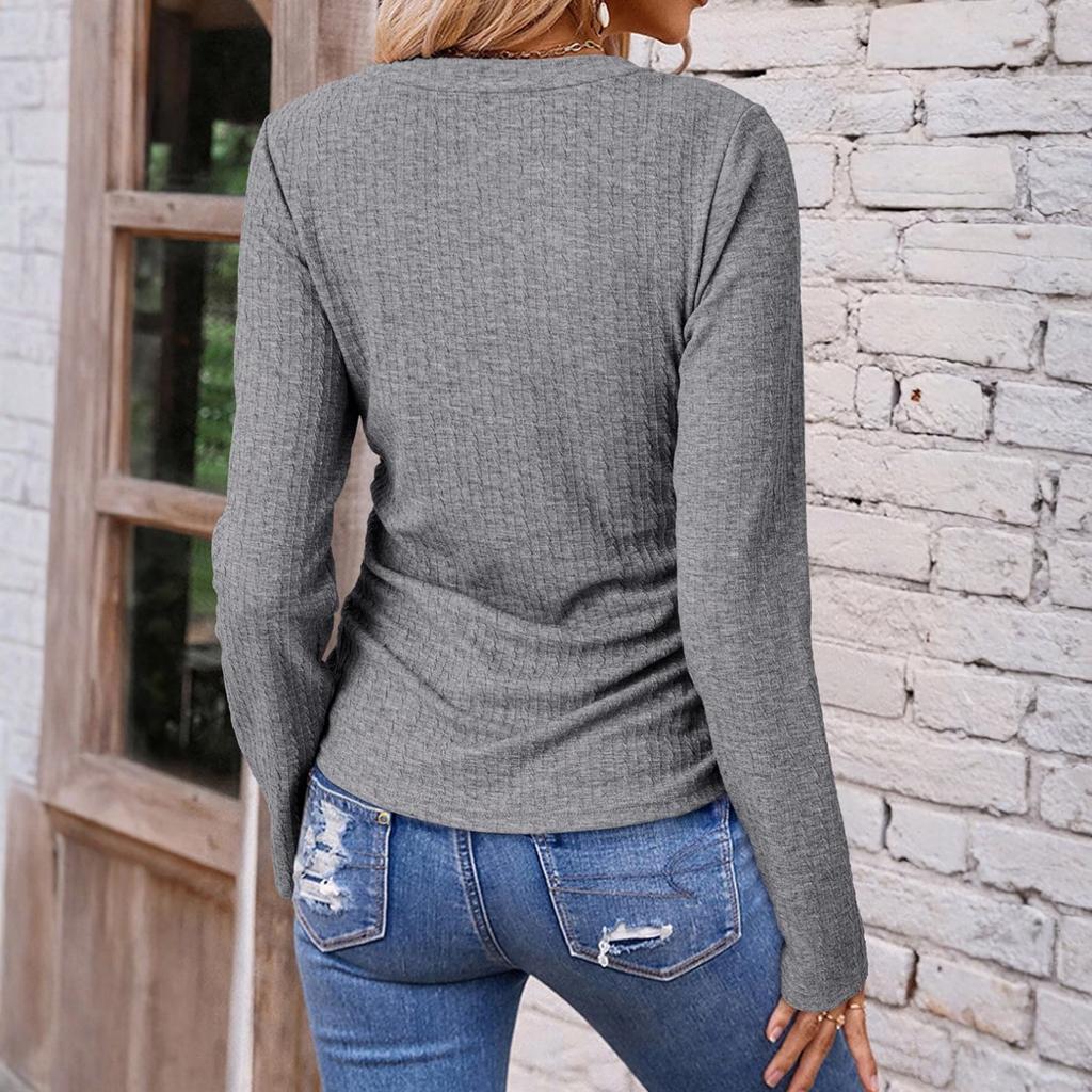 Women's Fashionable Casual Solid-color Long-sleeved Pullover Round-neck T-shirt Top