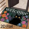 2D Flat Welcome Cat Themed Velvet Non-Slip Floor Mat, Entryway Welcome Doormat, Absorbent Foot Mat, Universal Decorative Mat for Foyer, Bathroom, Bedr