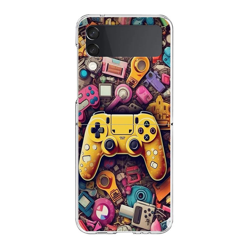 Phone Cover For Samsung Galaxy Z Flip 7 6 5 4 Case Transparent For Samsung Z Flip 3 Hard PC Foldable Bag Game Controller Graphic