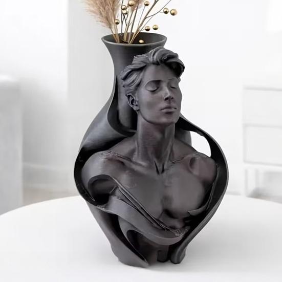 3D Printed Human Bust Vase Artistic Sculpture Planter for Succulents Matte PLA Desktop