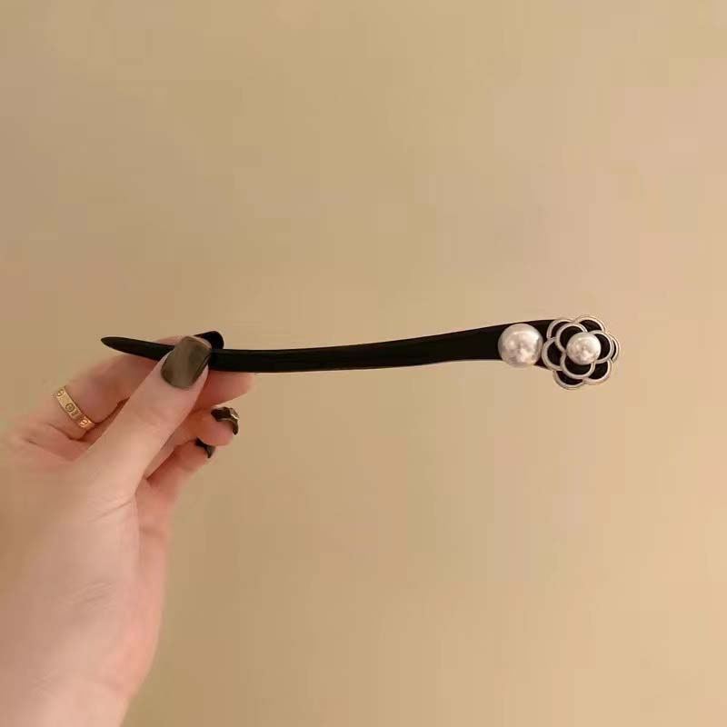 Vintage Black Camellia Wood Hair Sticks For Women Girl Fashion Classic Ethnic Flower Hair Clips Pins Hair Styling Accessories