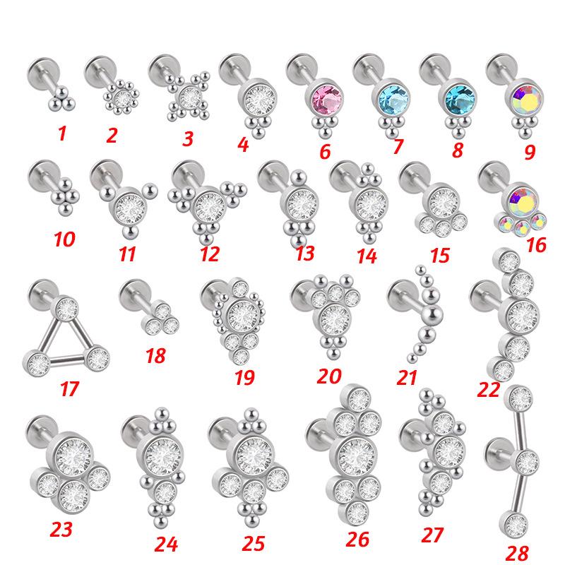 Titanium Steel 1.2 Gauge Crystal Cluster Triangle Lip & Ear Piercing Ring