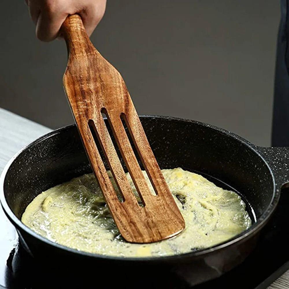 Teak Wood Sourdough Spurtle Heat Resistant Wooden Ladle Skimmer Natural Steak Shovel Pizza Making
