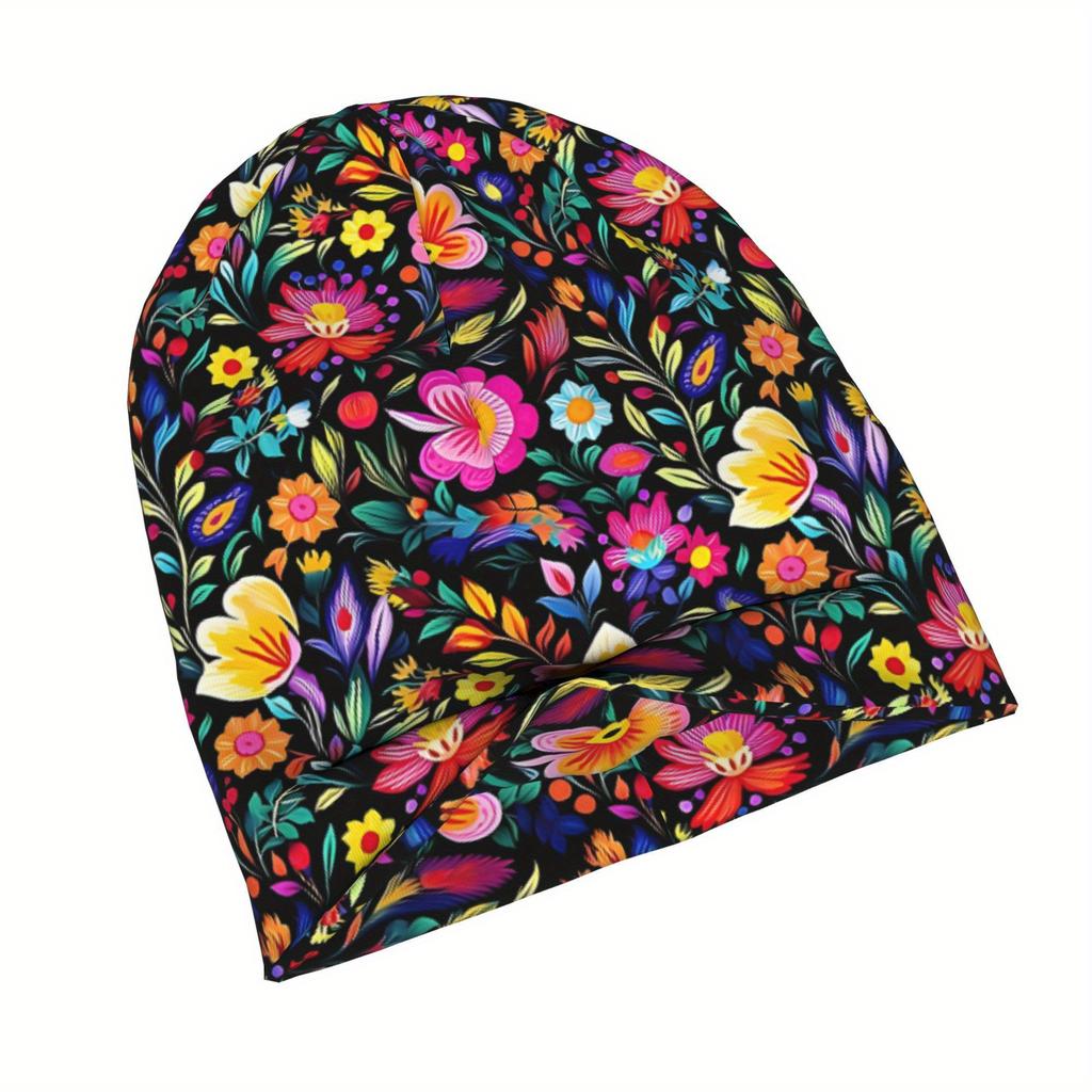 Mexican Floral Boho Pattern Skull Cap Unisex Hip Hop Beanie Hat
