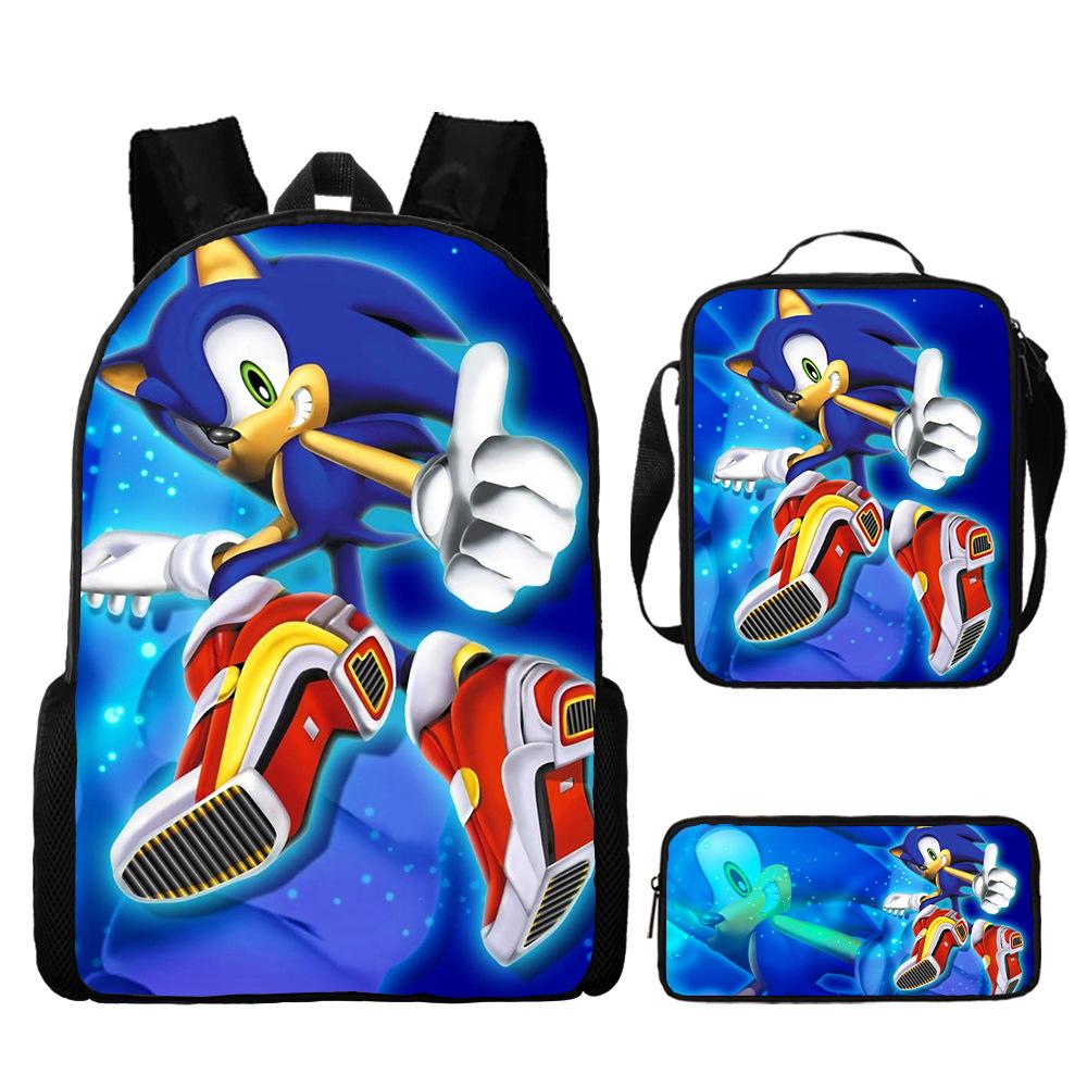 Backpack Sonic Elementary School Bag Lunch Bag Pencil Case Three-Piece Set