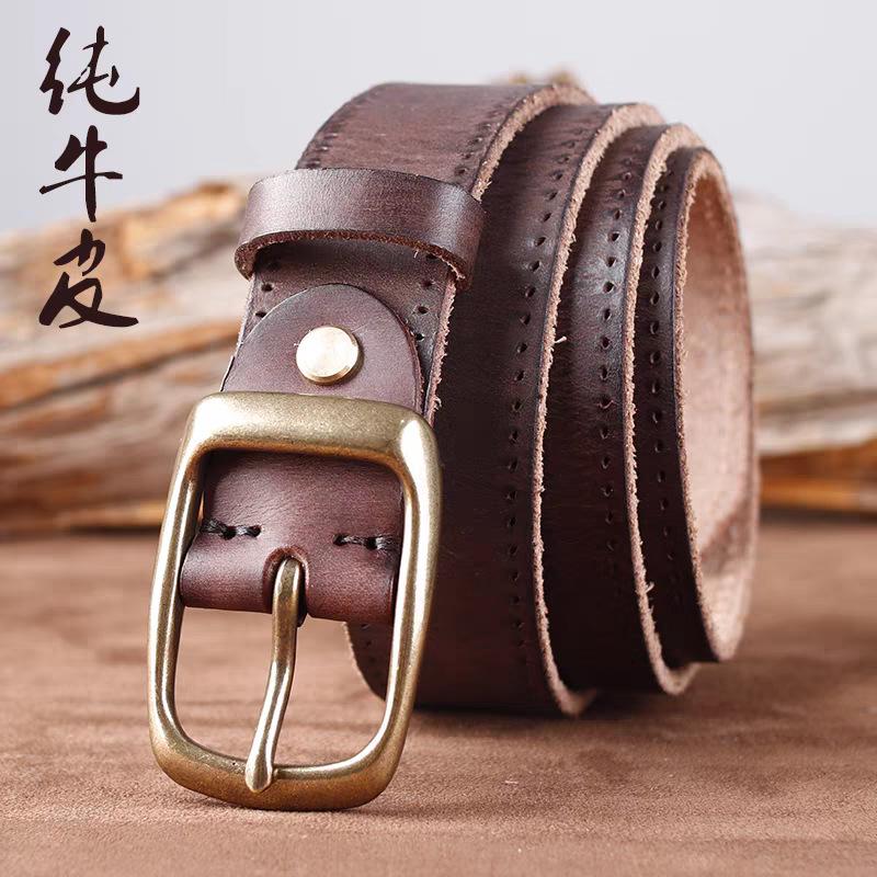 Retro First-Layer Cowhide Belt Unisex Belt Business Alloy Japanese Buckle Genuine Leather Belt Factory