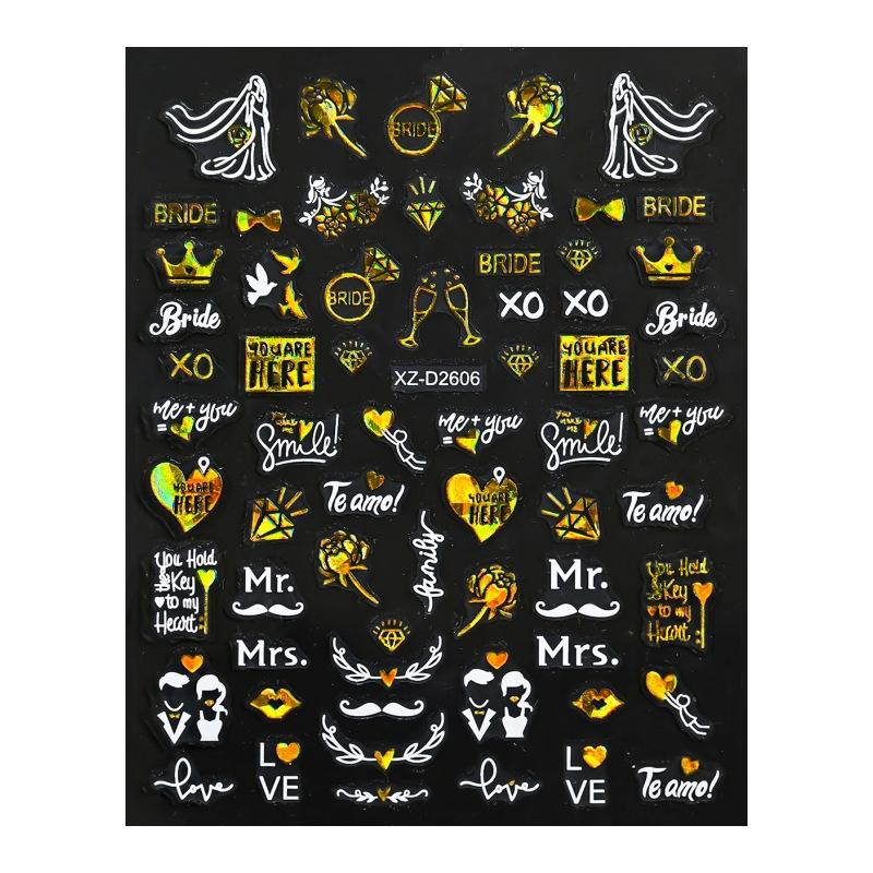 Valentine'S Day Nail Art Sticker Romantic Theme Love Rose Platinum 3D Adhesive Valentine'S Day Nail Sticker