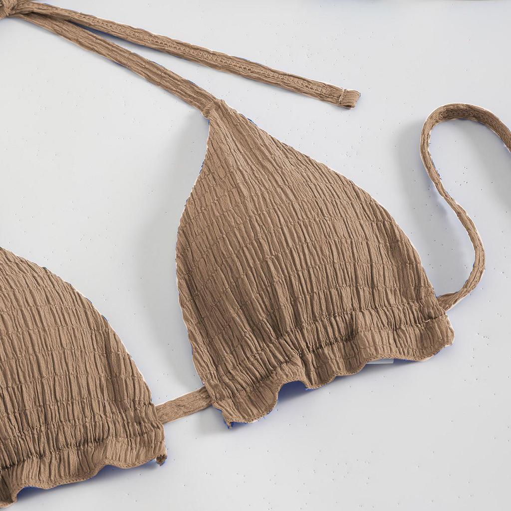 European and American Trendy Solid Color Halter Bikini Set (Three-Piece) - Sexy and Fashionable 2025