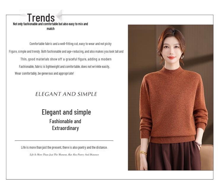 2025 Women's Plus Size Pure Wool Sweater: Mid-to-Old Age Style, Thickened, Loose Fit Cashmere Base Layer