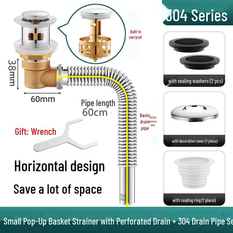 TLXT Stainless Steel Above-Counter Basin Pop-Up Drain
