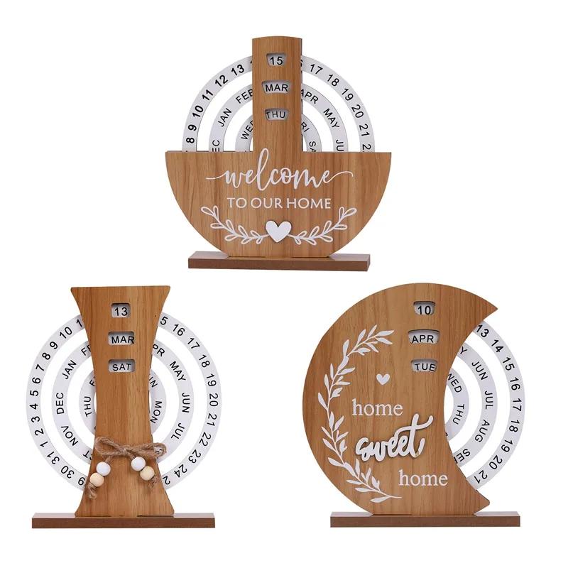 Wooden Creative Calendar Perpetual Calendar Home Decoration Office Desktop Decoration Manual Rotating Desk Calendar YLE324