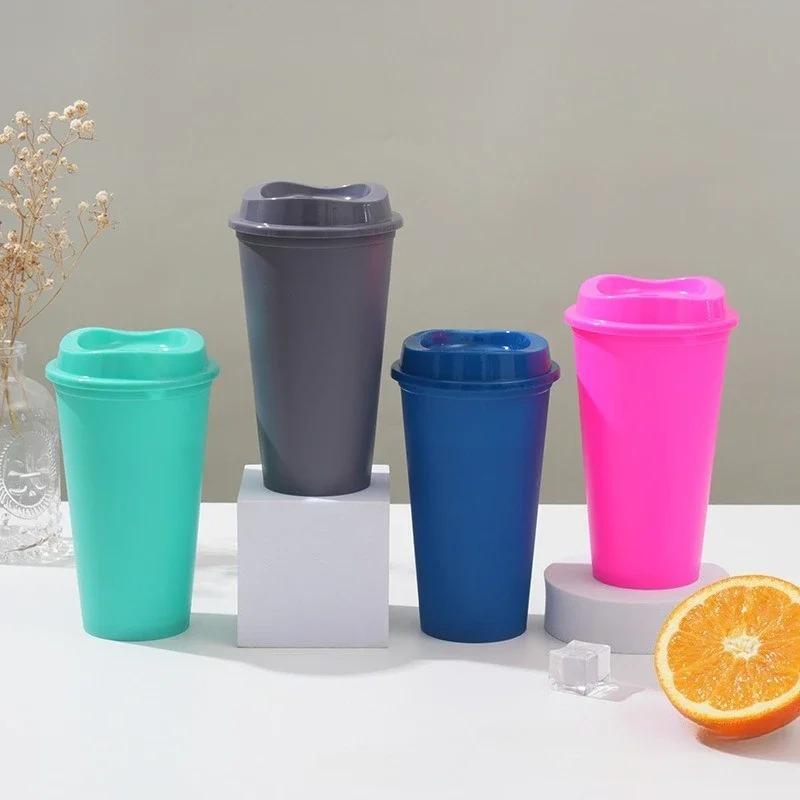 16OZ 475ml Color Reusable Plastic Straw Cup Large Capacity Leakproof Travel Tumbler for Coffee Smoothie Home Party Takeaway Cup
