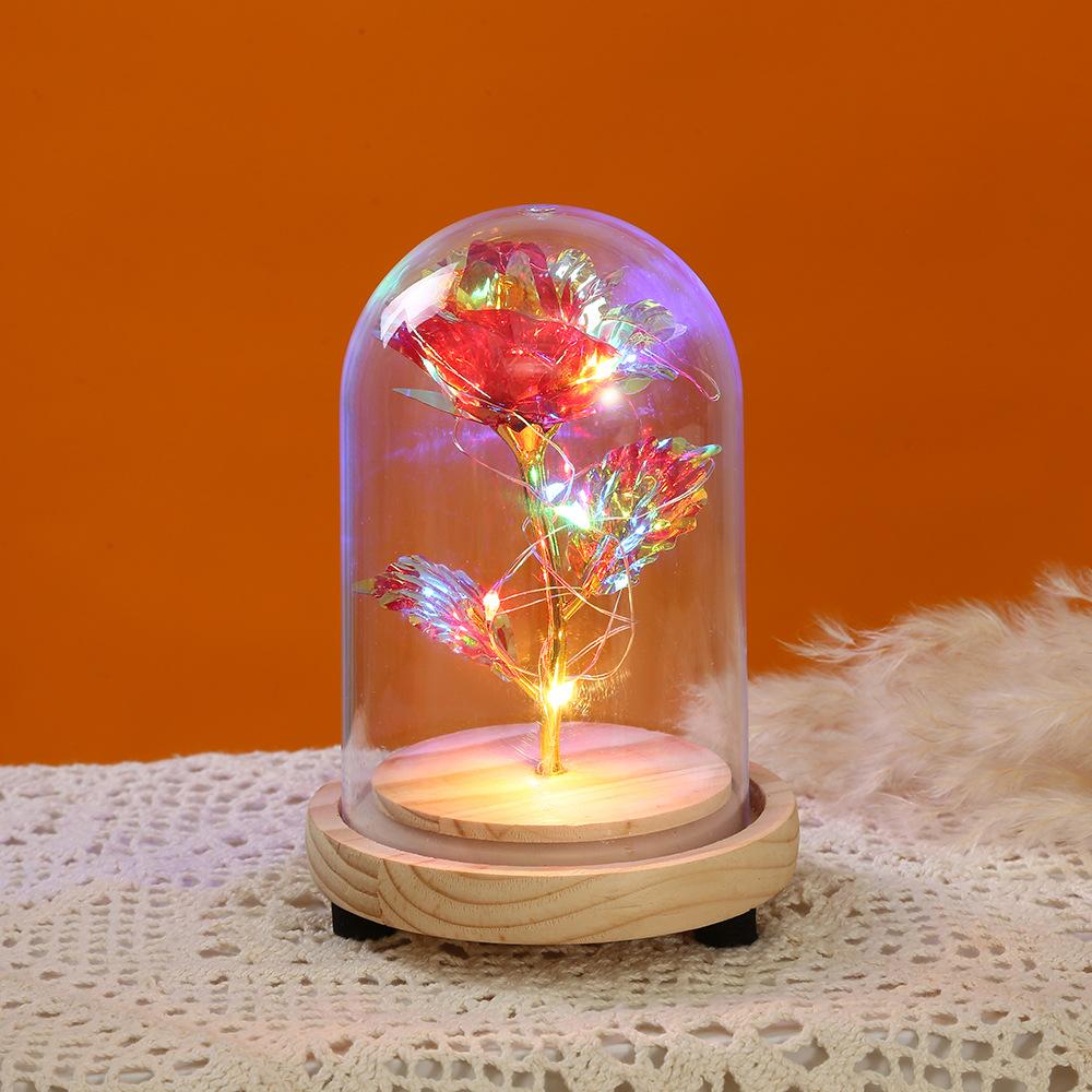 Rose immortal flower glass cover tabletop ornament Christmas atmosphere light birthday gift exquisite glass cover gold leaf flower