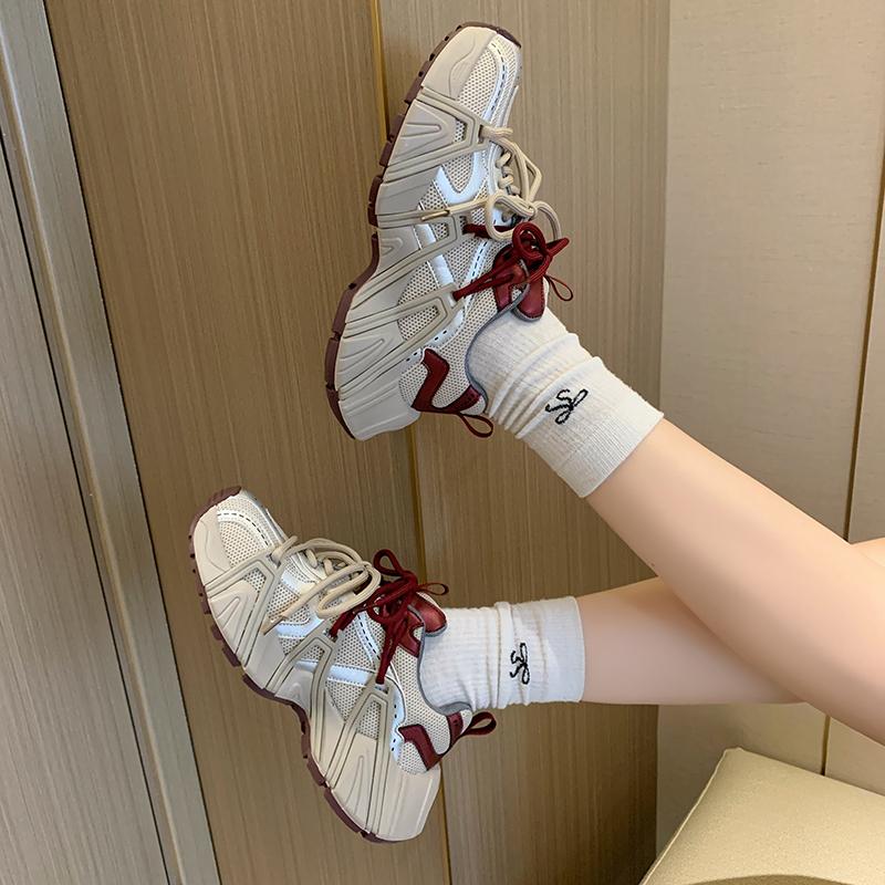 2024 Mode Dad Shoes Atmungsaktiv Neu Dicke Sohle Bequeme Sneaker Schnürschuhe Freizeitschuhe Damen Outdoor-Sneaker Frühling Herbst