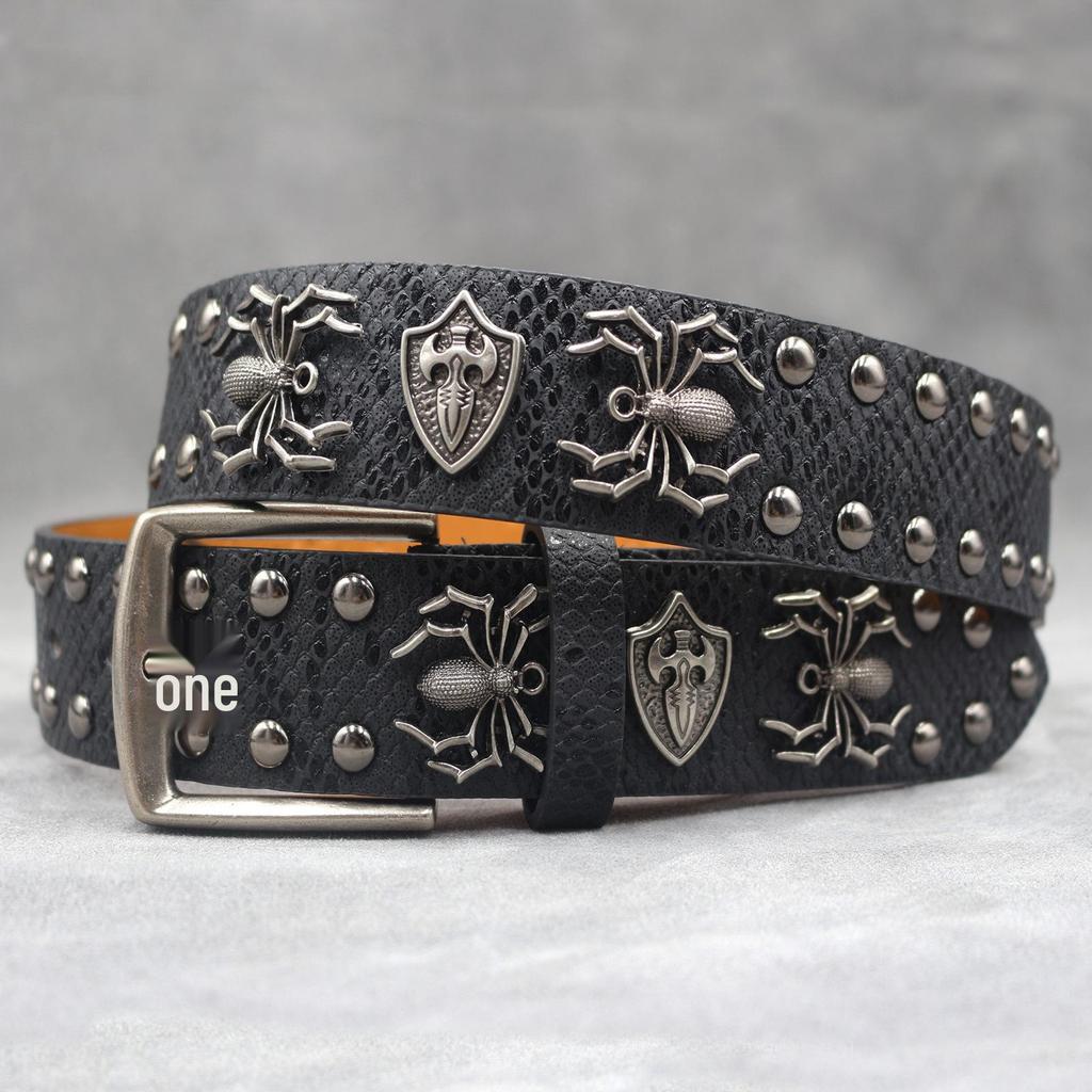 Unisex 7-Color 3D Spider Rivet Leather Belt with Snake Print