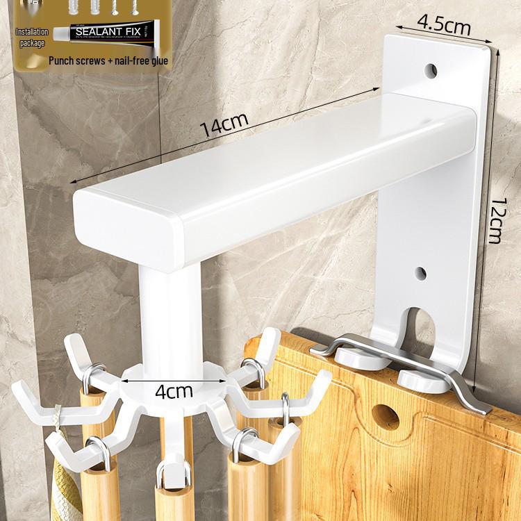 Wall-Mounted Rotating Hook & Storage Rack for Kitchen Utensils - Punch-Free Installation