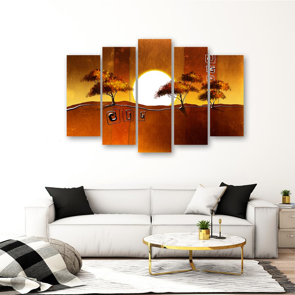 Five Piece Picture Canvas Print Africa Landscape Trees