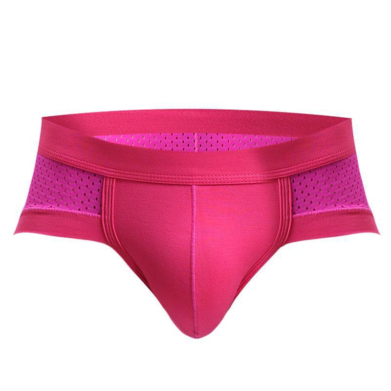 Men's Low-Rise Sexy Breathable Modal Mesh Briefs - Red, Large Size
