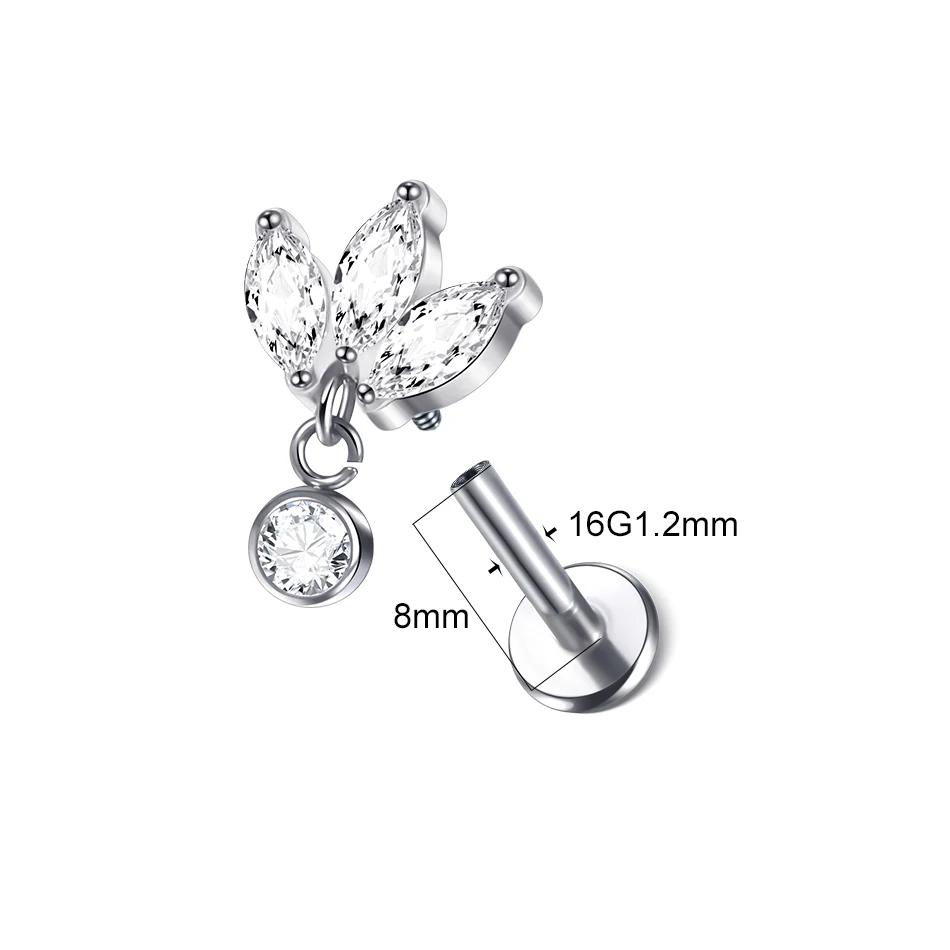1 Stück Implantatgrad Titan Zirkon Stecker Ohrring Innen Gewinde Stern Labret Piercing Lippe Monroe Helix Tragus Piercing Schmuck