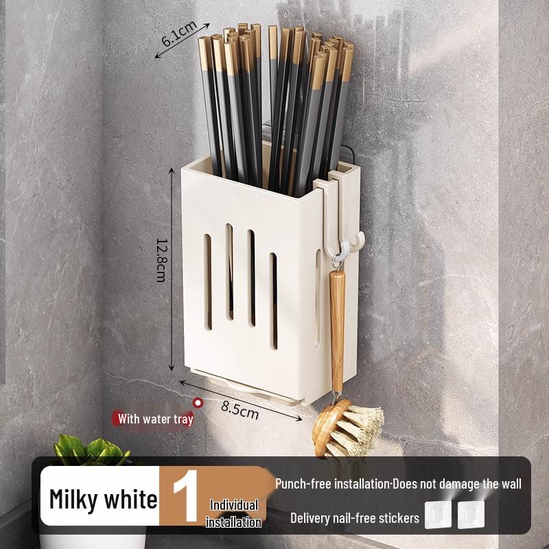 Wall-Mounted Chopstick Storage & Drain Rack, Punch-Free Kitchen Holder