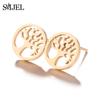 Fashion Round Tree of Life Stud Earrings Women Bohemian Tree Plant Jewelry Stainless Steel Earrings Ear Accessories Bijoux